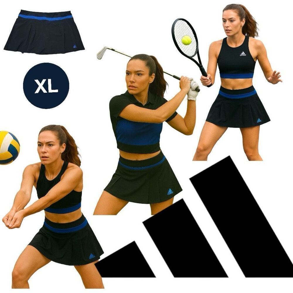 ADIDAS Womens Tennis Golf Skirt Skort Climalite -XL- Black Blue Performance